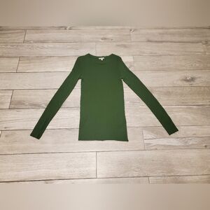 COS women 100% wool green long sleeve thumb hole knit crewneck thermal sweater M